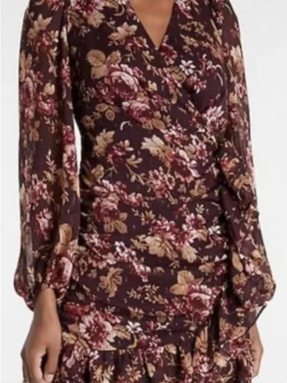 Express Dress Floral Print Ruffle Mini Dress Elastic Wrist Size Medium - Picture 2 of 6